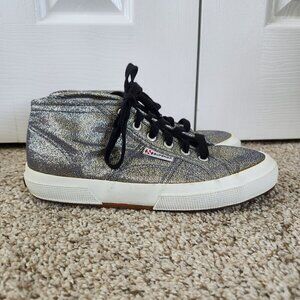 Superga Silver Metallic Low Top Trainers Shoes